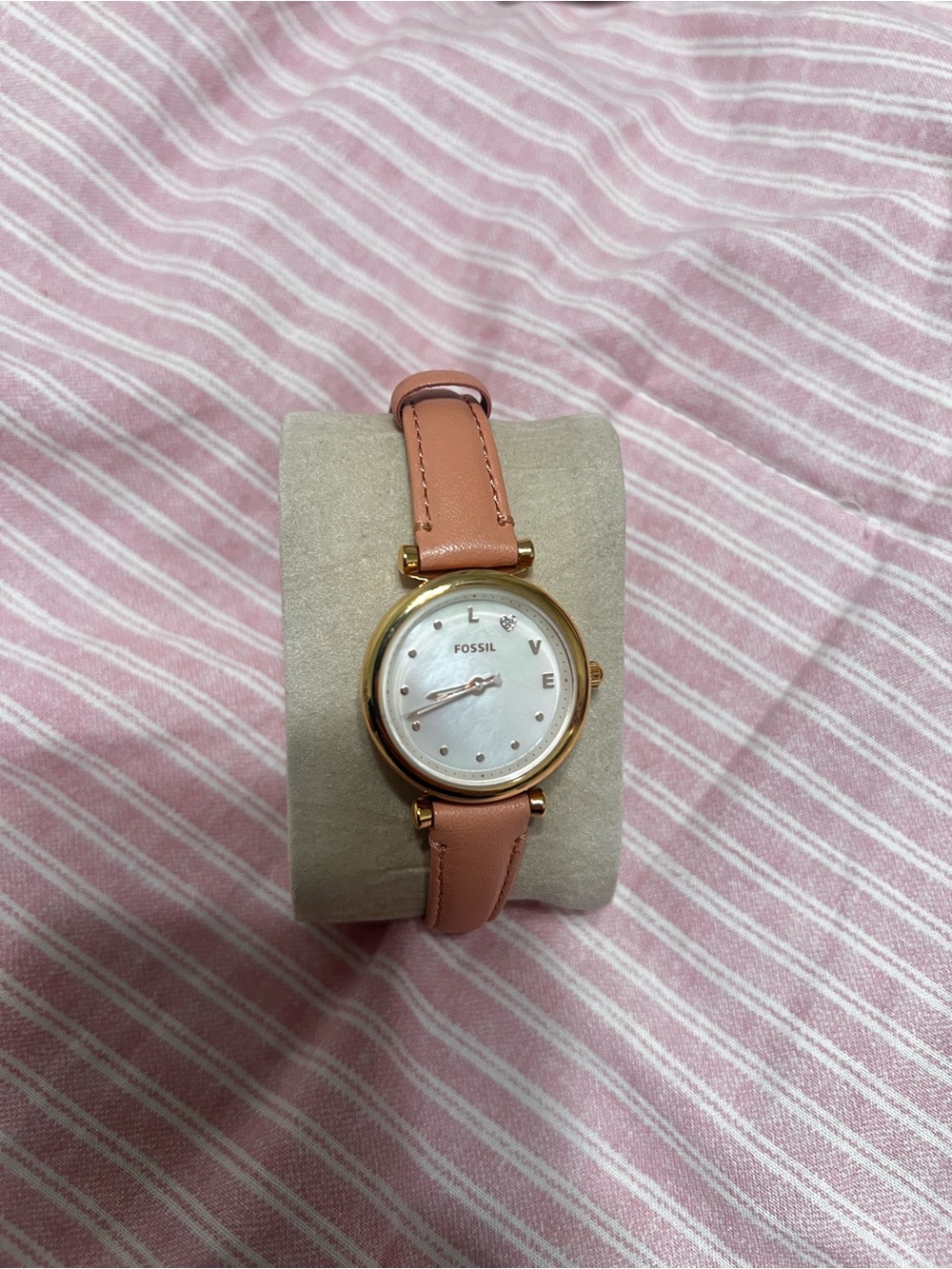 Fossil Pink Leather Strap Watch with Rose Gold Case